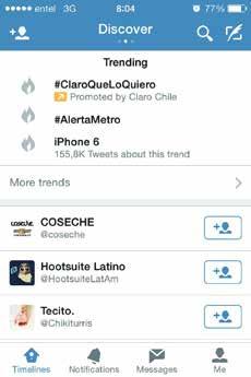 Em 14 de novembro, o iphone foi lançado no mercado e a @clarochile_cl contratou um Promoted Trend com a hashtag #ClaroQueQuero que lhe permitiu aumentar o volume de conversas sobre o assunto, obtendo