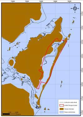 , 1988). Nível relativo do mar há 18.000 anos AP, situado a aproximadamente 120 m abaixo do atual (MARTIN et al.
