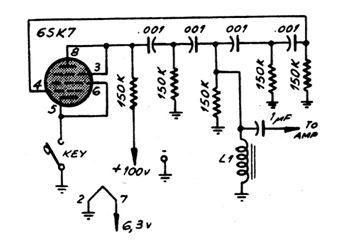 100 Circuitos com Válvulas 36 - Oscilador Por Deslocamento de Fase Este oscilador de deslocamento de fase valvulado opera na faixa de áudio, sendo indicado para a prática de telegrafia.
