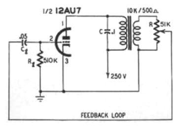 100 Circuitos com Válvulas 42 - Oscilador Valvulado O oscilador de baixa frequência mostrado na figura foi obtido numa antiga documentação sobre osciloscópios.