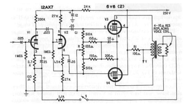 Newton C. Braga 70 - Amplificador 6V6 Push Pull Este circuito utiliza duas válvulas 6V6 em push-pull para fornecer uma potência de alguns watts a um alto-falante.