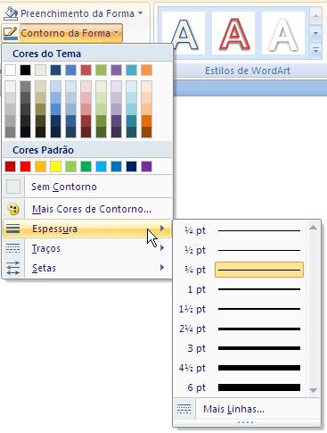 Formas 20 Contorno da forma Para alterar a cor do contorno clique no botão