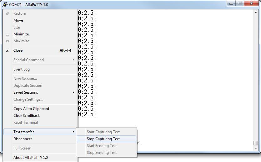 6.1.4 Menu Principal Opção 2 Configuração Geral 1º clique na imagem 2º clique na opção Stop Capturing Text 8. Pressionar a tecla <Enter> para retornar ao menu. 6.1.3.