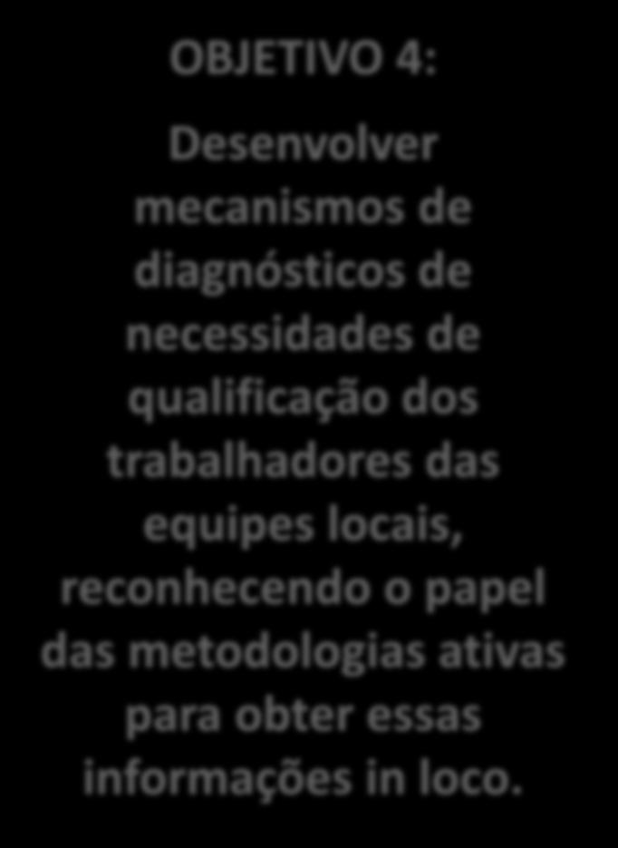 QUESTÕES NORTEADORAS PARA REFLEXÃO OBJETIVO 4: Desenvolver mecanismos de diagnósticos de