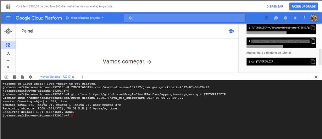 8 Figura 2 Google Cloud Shell Além da programação existe atrelada a ela uma ferramenta para gerenciar as versões do aplicativo, tendo um menu exclusivo para essa funcionalidade.