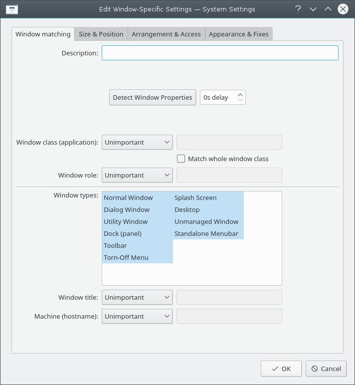 4.1.1 Avaliação das Regras Quando um aplicativo é iniciado (ou as regras são modificadas), o KWin avalia as regras desde o topo da lista até ao seu fundo.