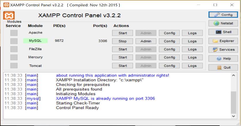 Conexão do Banco de Dados localhost Ligar Xampp e Instalar Workbench Observe que o MySQL direciona para a porta