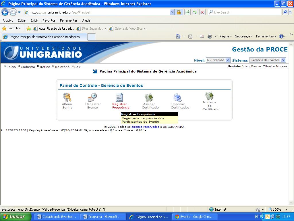 P á g i n a 15 1 2 3 4 5 6 7 8 1. Ícone para a INCLUSÃO de um novo evento; 2. Ícone para edição das informações do evento. (O evento deverá estar com a situação EM CADASTRO). 3. Ícone para EXCLUIR a atividade; 4.