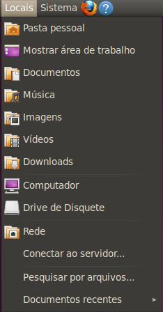 Menu Locais O menu Locais mostra as pastas do computador que você tem acesso, como