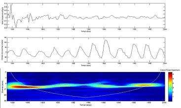 4 - Espectros de amplitude em função da freqüência das cronologias médias das amostras de São Francisco de Paula (a), da série temporal da anomalia da temperatura entre 24 o a 44 o sul (b), do índice