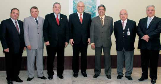 ); Luciano Tadeu Damiani, presidente do Sindemvideo; Siram Cordovil Teixeira, presidente do Sircesp; Haroldo Piccina, presidente do SINDICOMIS/ACTC; Aguinaldo Rodrigues, presidente do Sindtur de