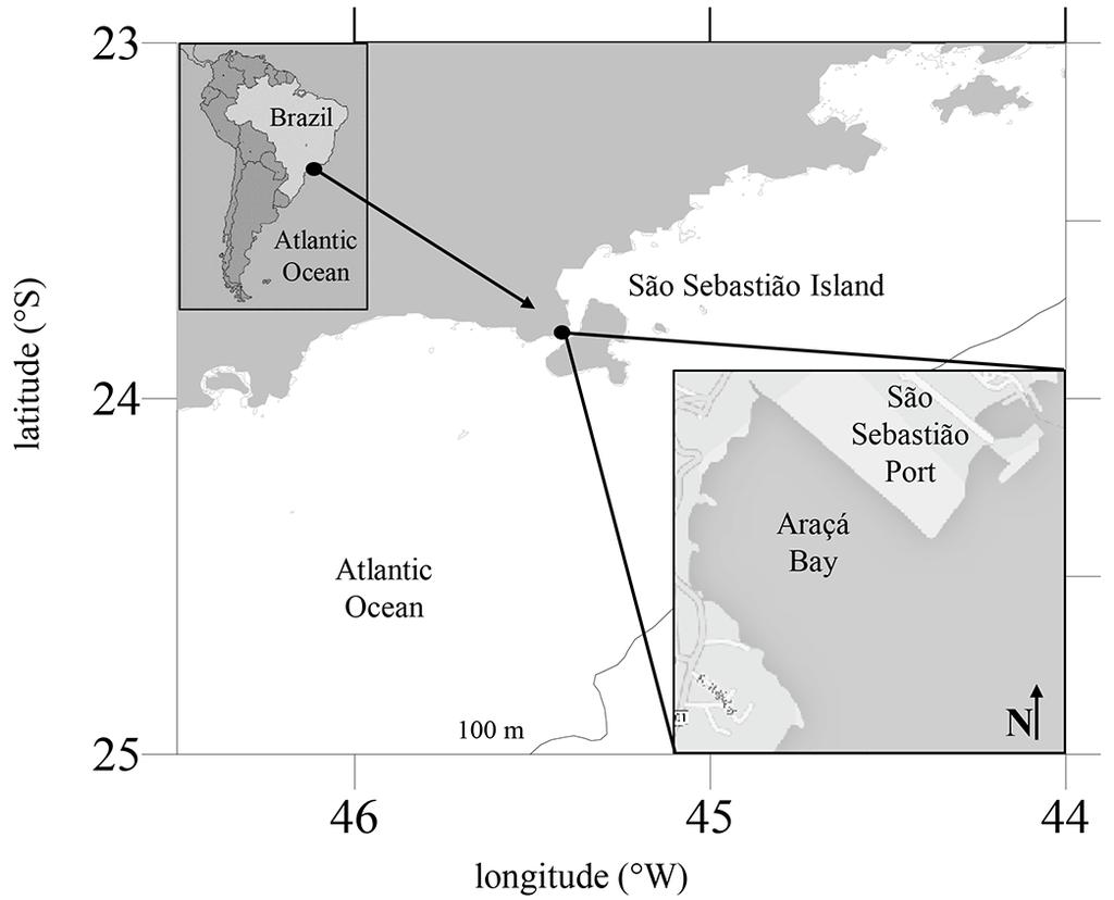 2 Biota Neotrop., 16(3): e20160192, 2016 Vaz-dos-Santos, A.M. & Gris, B. Figure 1. Map locating the Araçá Bay in the Brazilian coast, a coastal subtropical ecosystem.