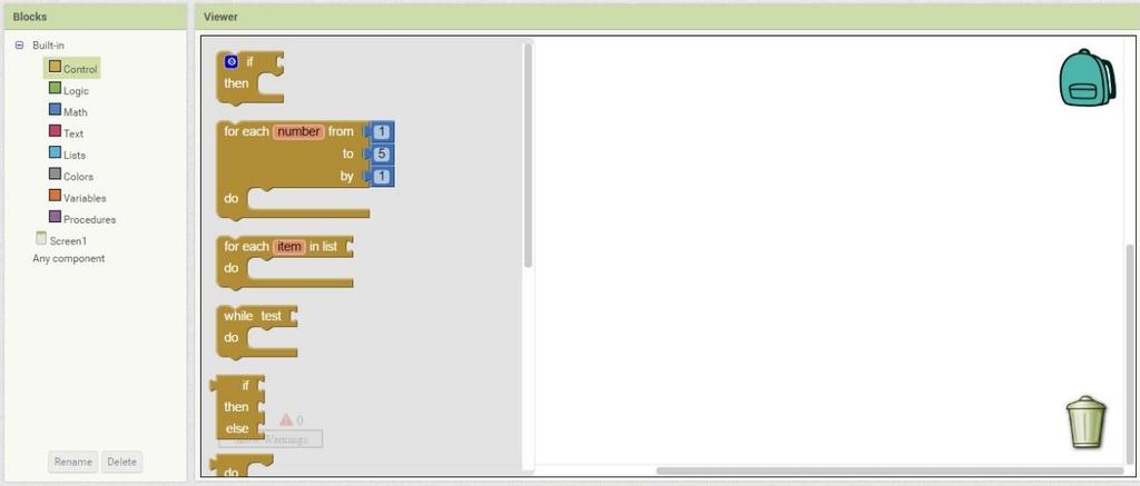 Interface de criação de aplicativos do MIT APP Inventor. 3. Objetivos Figura 2. Interface com os blocos para a programação do seu aplicativo.
