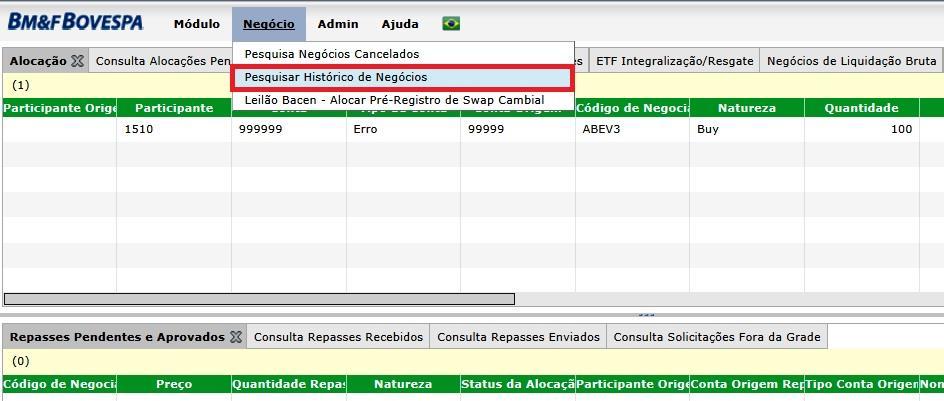 Por meio da tela Alocação, os participantes (PNP e PL) poderão visualizar os negócios especificados em contas finais e/ou transitórias.