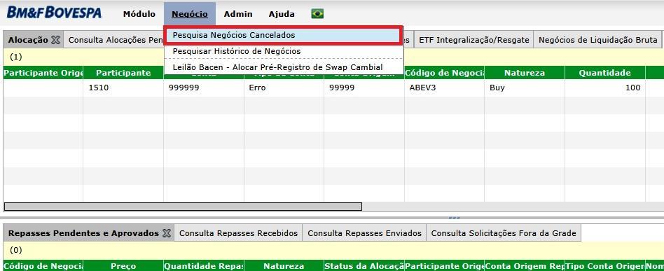 Falha no sistema do Participante; Falha no sistema da BVMF. Hora da Alteração Indica a data e hora de modificação na Alocação. 9.1.8.