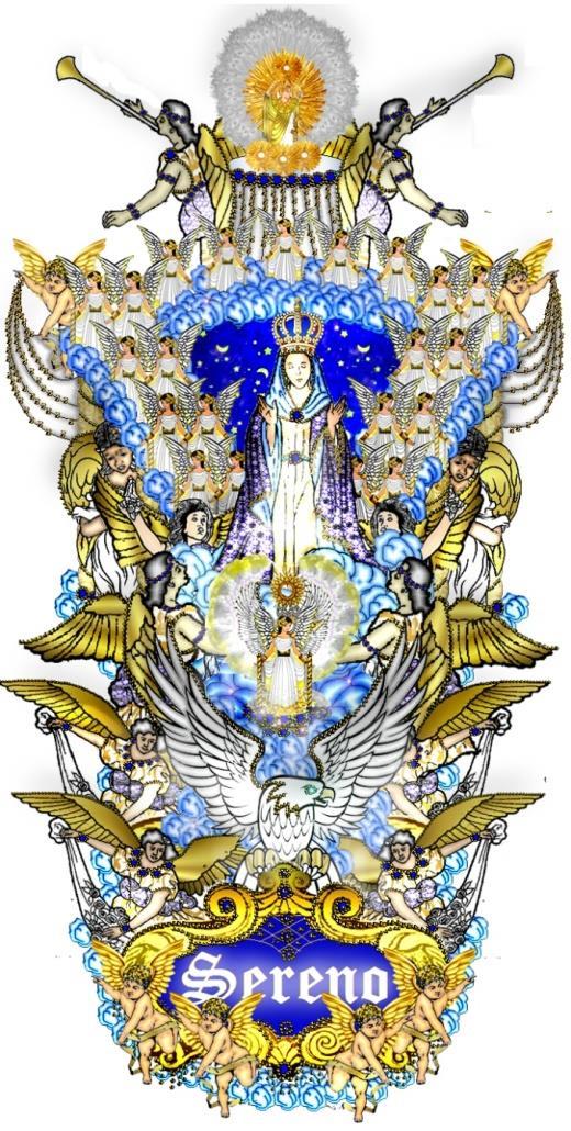 A águia, símbolo da Sereno de Cachoeiro, voa até os Céu junto aos anjos e reverencia a Mãe de Cristo.