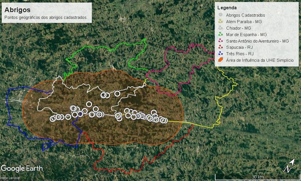 Natabela do anexo 2 do presente estudoé apresentado a listagem detalhadado cadastro de abrigos, contendo a nomenclatura (ID), município pertencente, forma do abrigo, tipo de abrigo, e suas