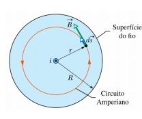 Obs: B dl e B = cte em S. i) Campo fora do fio B dl = B. dl = B dl = B. 2πr Supondo a curva C fora do fio (escolhe-se onde ela vai estar conforme o que eu quero calcular), temos que: B.