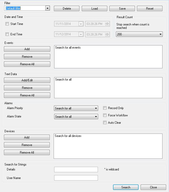 106 pt Interface do utilizador Bosch Video Management System Filtro Seleccione um nome para o filtro com critérios de busca predefinidos ou introduza um nome para um novo filtro.