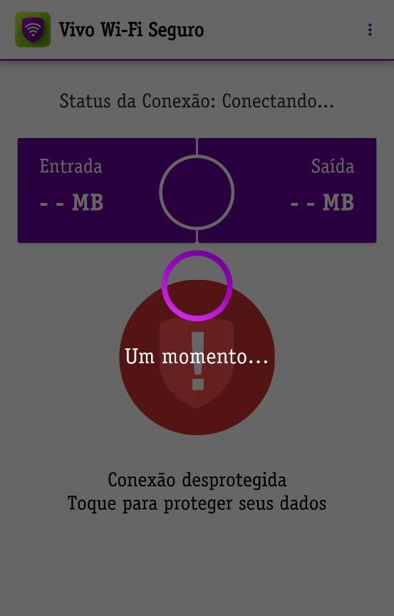 Manual do Usuário Vivo Sync Com apenas um toque na tela o monitoramento inicia e o tráfego na WEB fica protegido: Você também visualizará o volume de dados trafegados (Entrada /