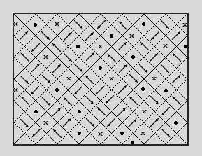 CAPÍTULO 3 REVISÃO BIBLIOGRÁFICA 12 Figura 7 - Domínios de um material ferromagnético desmagnetizado. Os sinais de pontos e x representam setas saindo e entrando no papel, respectivamente.
