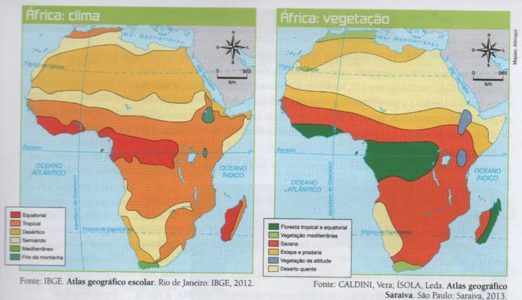 Texto 2 - Aspectos naturais do continente africano Os domínios naturais africanos O clima na África está relacionado, sobretudo, à extensão latitudinal do continente.