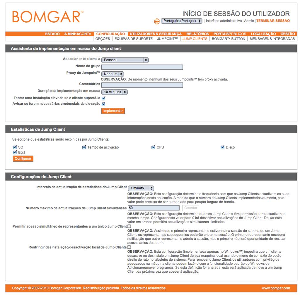 Jump Clients, continuação Depois de clicar em Implementar, pode instalar o Jump Client de imediato se estiver no computador a que necessita de aceder posteriormente.