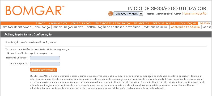 Activação pós-falha A página Activação pós-falha permite uma fácil sincronização de dados entre duas ou mais aplicações para simplificar o processo de activação pós-falha de uma aplicação para outra.