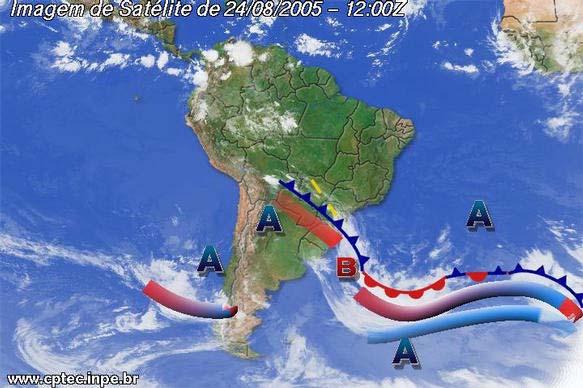 4. RESULTADOS Identificação e Análise do sistema frontal que passou pelo Sul da América do Sul entre os dias 24 e 25 de agosto de 2005. Fig.4 -Imagem de Satélite do dia 24/08/05, 12Z.