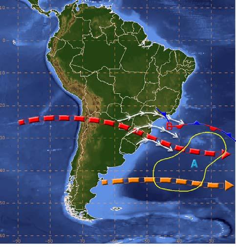 c) Figura 17: Etapas de desenvolvimento de ciclones subtropicais associados ao primeiro modelo conceitual de circulação (M1).