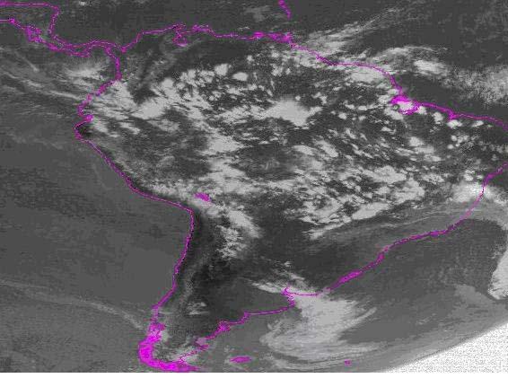 Figura 25-2005/12/04- Canal visível GOES10 - Bloqueio Em quase todos os casos de desenvolvimento de ciclones subtropicais, associados a este modelo conceitual de circulação em altitude, é comum