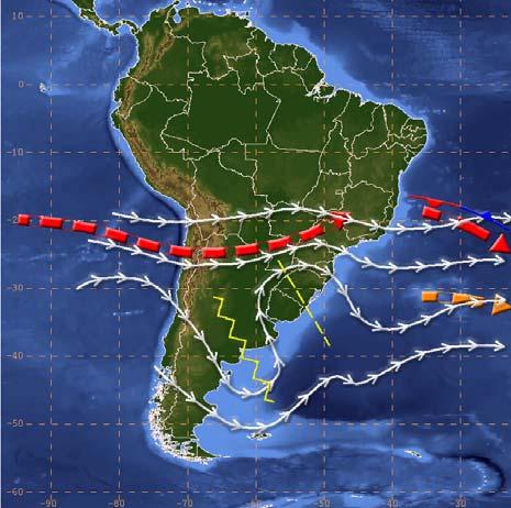 Figura 26: Etapas de desenvolvimento de ciclones subtropicais associados ao segundo modelo conceitual de circulação Tipo Bloqueio (M2B) quando há configuração de bloqueio.