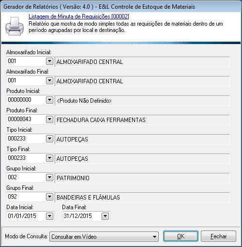 Clique na opção Listagem de Minutas de Requisições, será aberta a seguinte tela: