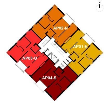 Figura 36 Planta do piso tipo com a definição dos quatro apartamentos (desenho do autor).