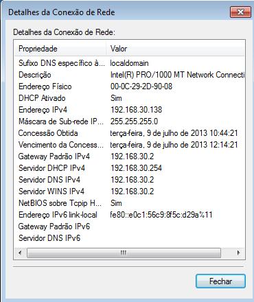 Clique em Detalhes para ver as informações de endereço para a conexão LAN.