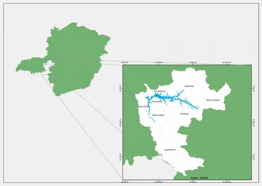 7 Página bilhões de metros cúbicos de água e abrange os municípios de Nova Ponte, Pedrinópolis, Santa Juliana, Iraí de Minas, Patrocínio, Serra do Salitre, Perdizes e Sacramento.