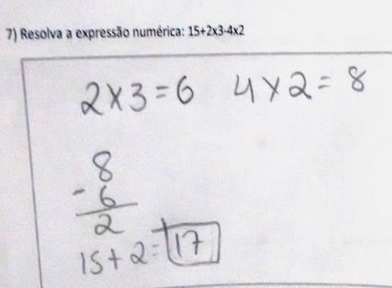 Estudante 56 não respeitou a ordem de prioridade de resolução da expressão, errando a referida questão enquanto o Estudante 79 respeitou a ordem de prioridade de resolução da