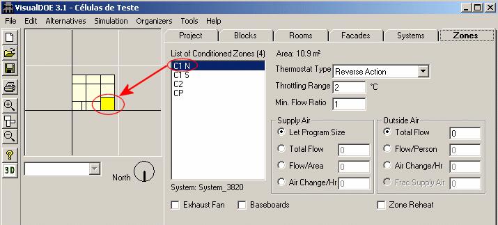10 VisualDOE, pasta sistemas de climatização Pasta Zonas Esta pasta tem como intuito a configuração do termóstato dos equipamentos de aquecimento e/ou arrefecimento, assim como do caudal de ar de