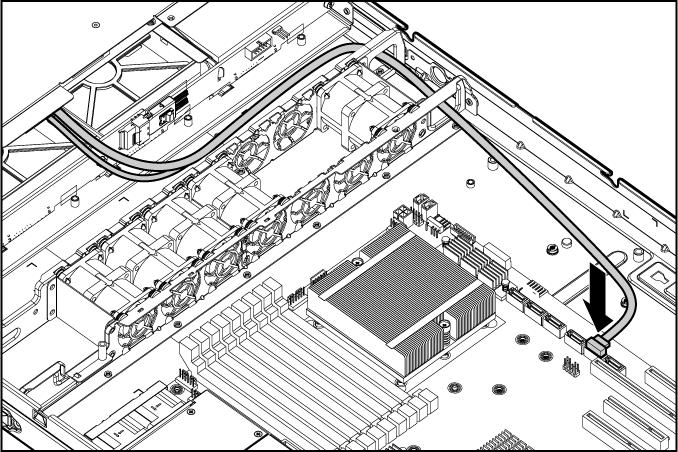 9. Posicione o cabo e conecte o conector SATA à placa do sistema. 10. Conecte o conector de alimentação ao painel cego da fonte de alimentação. 11. Instale o painel de acesso. 12.