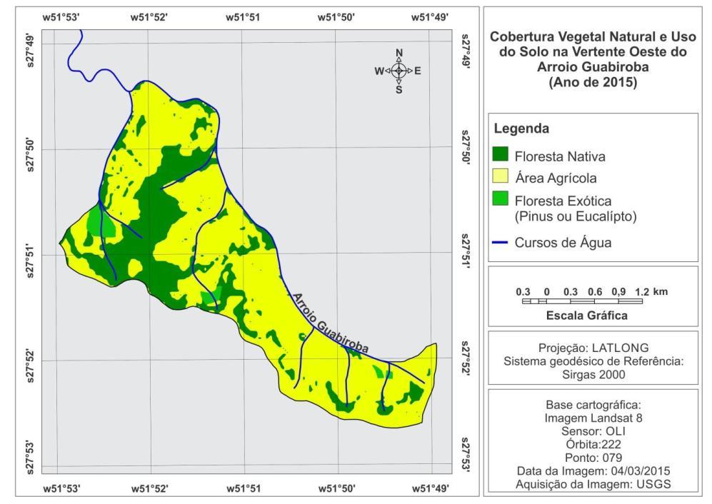 Fonte: Rodrigues, 2015. O uso e cobertura do solo mapeados, a partir da imagem de satélite Landsat 8, sensor OLI, orbita e ponto 222/ 079, tomados em 04/03/2015, podem ser visualizados na figura 3.