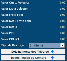 O campo Classificação fiscal apresenta a classificação do item conforme está em seu cadastro. Os campos seguintes possibilitam consulta direta a valores de custo, lista, frete e impostos do item.