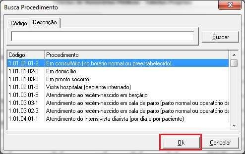 12. Clique em Buscar para listar todos os procedimentos ou digite o nome/código do procedimento na