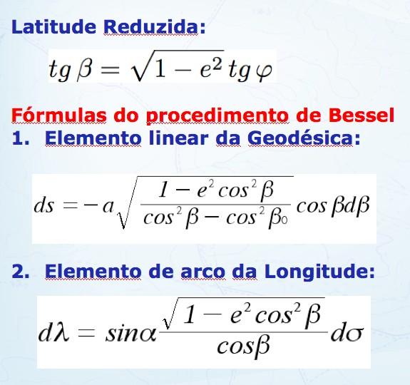 A Geodésica. Fórmulas Básicas. 1/3 Latitude Reduzida: Fórmulas do procedimento de Bessel 1.