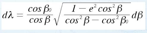 A Geodésica. Fórmulas Básicas. 2/3 3. Relação de dσ elemento linear sobre a esfera, com dβ e o azimute α: dσ = dβ/cosα 4.