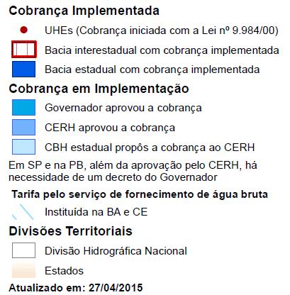 Tietê, Baixada Santista, Baixo Tietê, Alto Tietê; Minas Gerais - Piracicaba/Jaguari, das Velhas, Araguari, Piranga, Piracicaba, Santo Antônio, Suaçuí, Caratinga, Manhuaçu, Pomba/Muriaé,