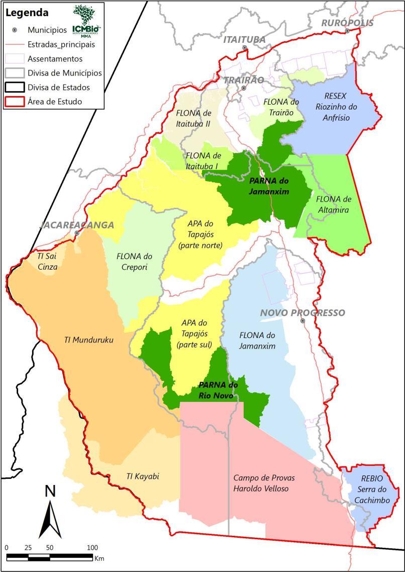 Figura 1. Área de estudo objeto deste termo de referência, compreendendo os Parques Nacionais do Jamanxim e do Rio Novo e região de entorno. 2.