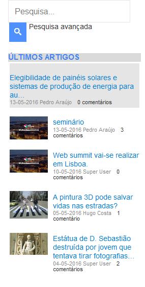 No lado direito da página Últimos Artigos, é possível aceder ao artigo carregando no respectivo link.