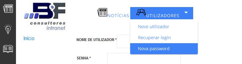 Alteração da password Recuperação da password Inserir o email para recuperação da password.