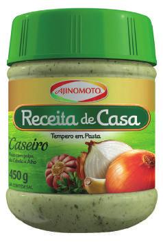 RECEITA DE CASA é apresentado em embalagens de 450 g e 270 g, em duas versões: Caseiro e com Pimenta. 102.