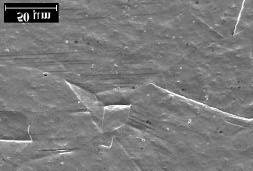 (a) (b) Figura 4. Micrografias eletrônicas de varredura da superfície cavitada durante os períodos de nucleação e transitório. Amostra com 0,33 %N.